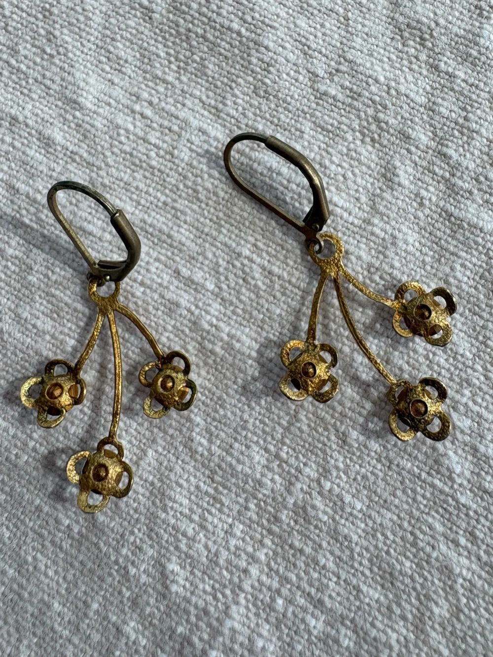 Gold-Tone Floral Drop Earrings with Clear Crystal Accents - Picture 2 of 3